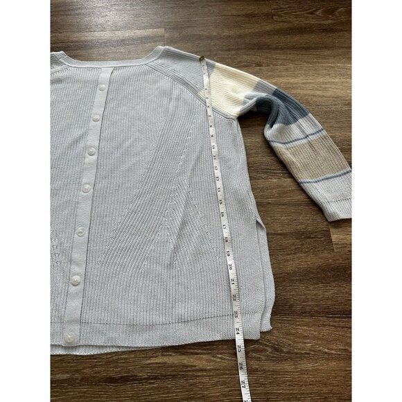 MERSEA Camden Striped Sweater Sky Blue/White Button Back Striped Sleeve ONE SIZE - Picture 9 of 10